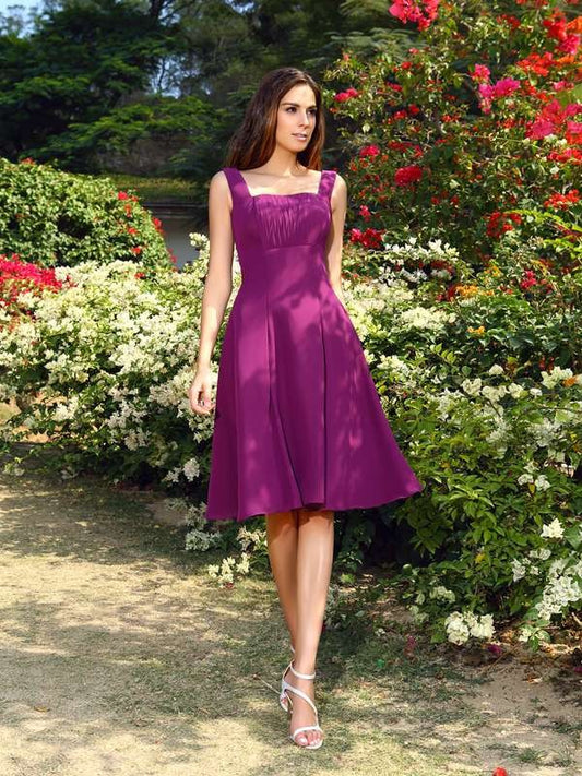 Vestido de dama de honor corto de gasa sin mangas con corte A/princesa cuadrado para invitada de boda y fiesta