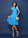 A-Line/Princess Bateau Sash/Ribbon/Belt Sleeveless Short Chiffon Bridesmaid Dresses Wedding Guest Dress