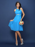 A-Line/Princess Bateau Sash/Ribbon/Belt Sleeveless Short Chiffon Bridesmaid Dresses Wedding Guest Dress