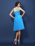 A-Line/Princess Bateau Sash/Ribbon/Belt Sleeveless Short Chiffon Bridesmaid Dresses Wedding Guest Dress