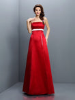 A-Line/Princess Strapless Sash/Ribbon/Belt Sleeveless Long Satin Bridesmaid Dresses Formal Evening Dress