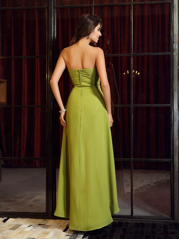 A-Line/Princess Strapless Sleeveless High Low Chiffon Bridesmaid Dresses Evening Prom Dress