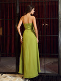 A-Line/Princess Strapless Sleeveless High Low Chiffon Bridesmaid Dresses Evening Prom Dress