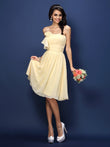 A-Line/Princess Strapless Hand-Made Flower Pleats Sleeveless Short Chiffon Bridesmaid Dresses Prom Party Dress