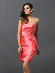Vestido de dama de honor corto de satén, sin tirantes, fruncido, con corte en forma de columna, para cóctel y fiesta