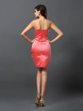Vestido de dama de honor corto de satén, sin tirantes, fruncido, con corte en forma de columna, para cóctel y fiesta