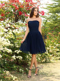 Vestido de dama de honor de gasa corto, sin mangas, con pliegues, corte A/princesa, para invitada de boda