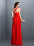A-Line/Princess V-neck Pleats Sleeveless Long Chiffon Bridesmaid Dresses Evening Prom Dress