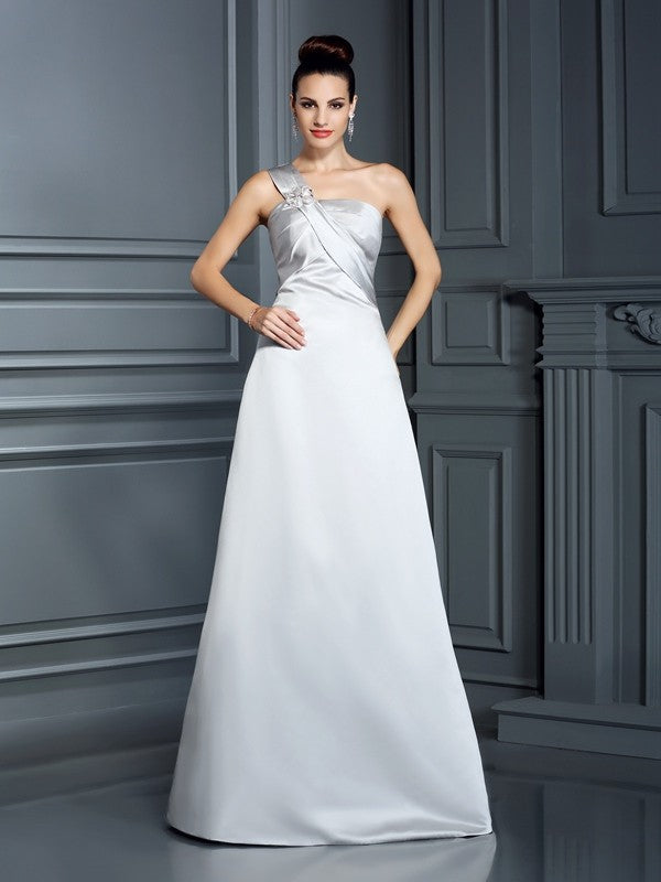 A-Linie/Princess-Linie One-Shoulder-Träger Ärmellos Lange Satin Kleider Ball-/Abendkleid