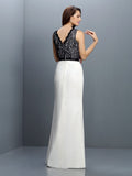 Sheath/Column V-neck Lace Sleeveless Long Chiffon Bridesmaid Dresses Evening Prom Dress