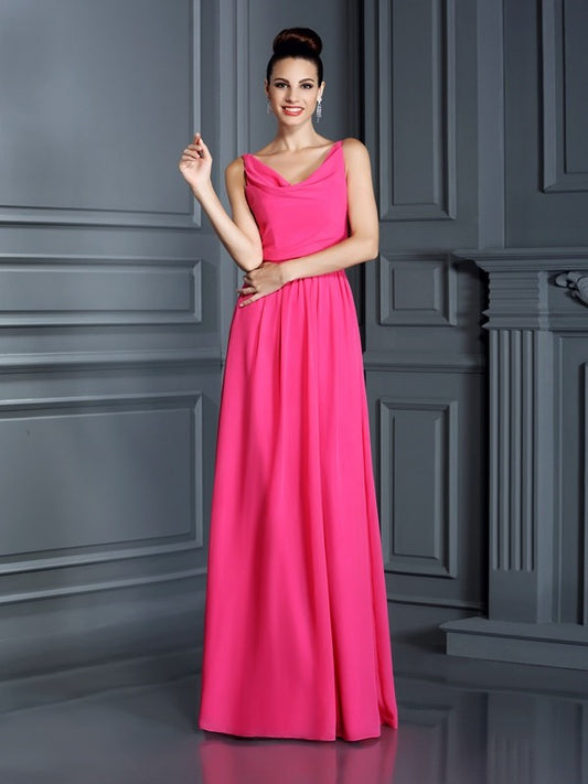 A-Line/Princess Spaghetti Straps Sleeveless Long Chiffon Bridesmaid Dresses Evening Prom Dress