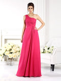 A-Line/Princess One-Shoulder Ruched Sleeveless Long Chiffon Bridesmaid Dresses Evening Prom Dress