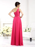 A-Line/Princess One-Shoulder Ruched Sleeveless Long Chiffon Bridesmaid Dresses Evening Prom Dress