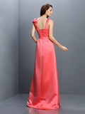 Sheath/Column Bateau Sleeveless Long Satin Bridesmaid Dresses Evening Prom Dress Gowns