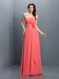 A-Line/Princess Strapless Hand-Made Flower Sleeveless Long Chiffon Bridesmaid Dresses Evening Prom Dress