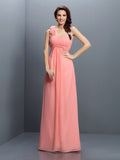A-Line/Princess Strapless Hand-Made Flower Sleeveless Long Chiffon Bridesmaid Dresses Evening Prom Dress