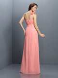 A-Line/Princess Strapless Hand-Made Flower Sleeveless Long Chiffon Bridesmaid Dresses Evening Prom Dress