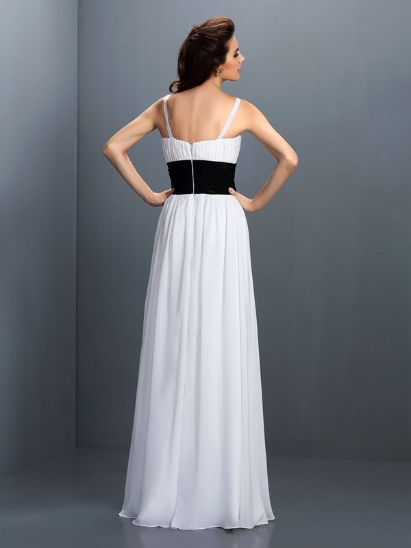 A-Line/Princess V-neck Sash/Ribbon/Belt Sleeveless Long Chiffon Bridesmaid Dresses Evening Prom Dress