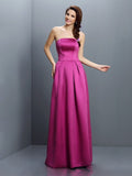 Sheath/Column Strapless Sleeveless Long Satin Bridesmaid Dresses Evening Prom Dress Gowns