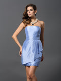 Vestido de dama de honor corto de tafetán sin mangas, con corte en forma de tubo/columna y sin tirantes, vestido de cóctel