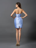 Vestido de dama de honor corto de tafetán sin mangas, con corte en forma de tubo/columna y sin tirantes, vestido de cóctel