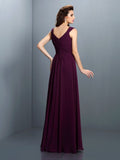A-Line/Princess V-neck Beading Pleats Sleeveless Long Chiffon Bridesmaid Dresses Evening Prom Dress