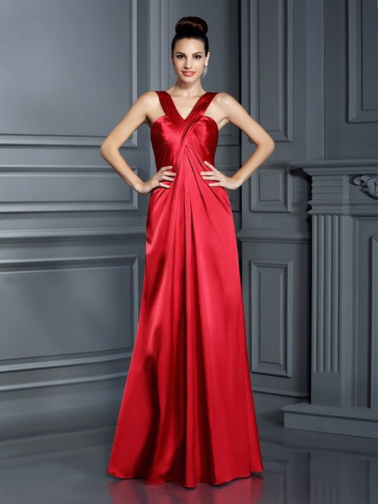 A-Line/Princess Straps Sleeveless Long Silk like Satin Bridesmaid Dresses Evening Dress