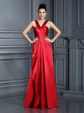 A-Line/Princess Straps Sleeveless Long Silk like Satin Bridesmaid Dresses Evening Dress
