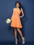A-Linie/Princess-Linie Trägerlos Handgemachte Blume Ärmellos Kurz Chiffon Brautjungfernkleider Homecoming Ballkleid
