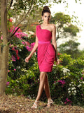 Etui-Linie One-Shoulder-Träger Ärmellos Kurz Chiffon Brautjungfernkleider Cocktailkleid