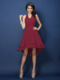 A-Line/Princess Halter Pleats Sleeveless Short Chiffon Bridesmaid Dresses Prom Homecoming Dress