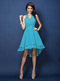 A-Line/Princess Halter Pleats Sleeveless Short Chiffon Bridesmaid Dresses Prom Homecoming Dress