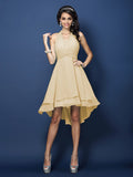 A-Line/Princess Halter Pleats Sleeveless Short Chiffon Bridesmaid Dresses Prom Homecoming Dress