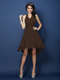 A-Line/Princess Halter Pleats Sleeveless Short Chiffon Bridesmaid Dresses Prom Homecoming Dress