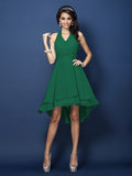 A-Line/Princess Halter Pleats Sleeveless Short Chiffon Bridesmaid Dresses Prom Homecoming Dress