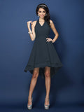 A-Line/Princess Halter Pleats Sleeveless Short Chiffon Bridesmaid Dresses Prom Homecoming Dress