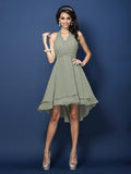 A-Line/Princess Halter Pleats Sleeveless Short Chiffon Bridesmaid Dresses Prom Homecoming Dress