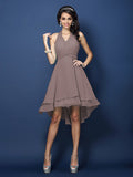 A-Line/Princess Halter Pleats Sleeveless Short Chiffon Bridesmaid Dresses Prom Homecoming Dress