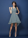 A-Line/Princess Halter Pleats Sleeveless Short Chiffon Bridesmaid Dresses Prom Homecoming Dress