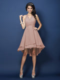 A-Line/Princess Halter Pleats Sleeveless Short Chiffon Bridesmaid Dresses Prom Homecoming Dress