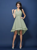 A-Line/Princess Halter Pleats Sleeveless Short Chiffon Bridesmaid Dresses Prom Homecoming Dress