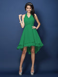 A-Line/Princess Halter Pleats Sleeveless Short Chiffon Bridesmaid Dresses Prom Homecoming Dress