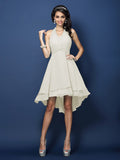 A-Line/Princess Halter Pleats Sleeveless Short Chiffon Bridesmaid Dresses Prom Homecoming Dress