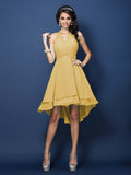 A-Line/Princess Halter Pleats Sleeveless Short Chiffon Bridesmaid Dresses Prom Homecoming Dress