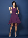 A-Line/Princess Halter Pleats Sleeveless Short Chiffon Bridesmaid Dresses Prom Homecoming Dress
