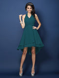 A-Line/Princess Halter Pleats Sleeveless Short Chiffon Bridesmaid Dresses Prom Homecoming Dress