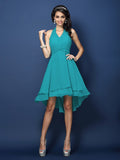 A-Line/Princess Halter Pleats Sleeveless Short Chiffon Bridesmaid Dresses Prom Homecoming Dress