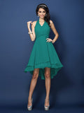A-Line/Princess Halter Pleats Sleeveless Short Chiffon Bridesmaid Dresses Prom Homecoming Dress