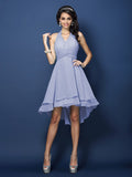 A-Line/Princess Halter Pleats Sleeveless Short Chiffon Bridesmaid Dresses Prom Homecoming Dress