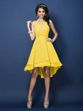 A-Line/Princess Halter Pleats Sleeveless Short Chiffon Bridesmaid Dresses Prom Homecoming Dress